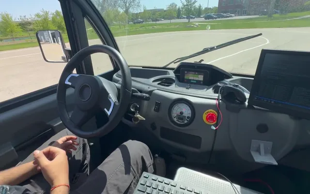 Polaris GEM e2 executing the autonomous driving stack on a closed outdoor course
