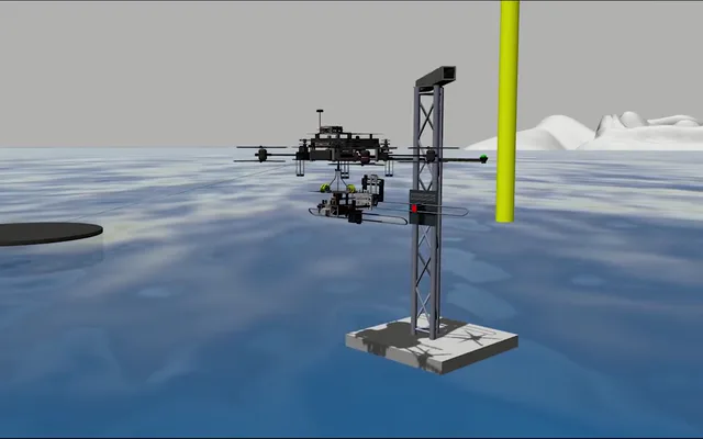 Mother-and-daughter UAVs coordinating around a module tower in the IARC simulation